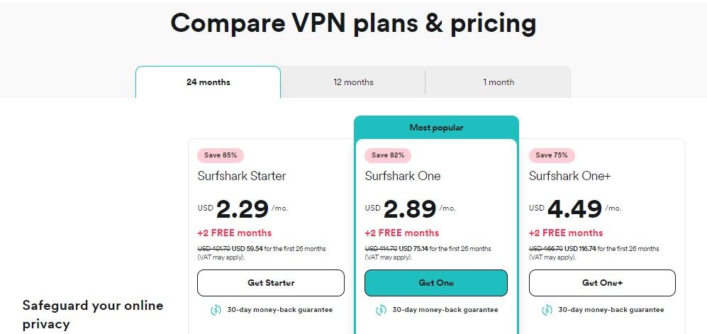 Surfshark VPN Pricing Plan