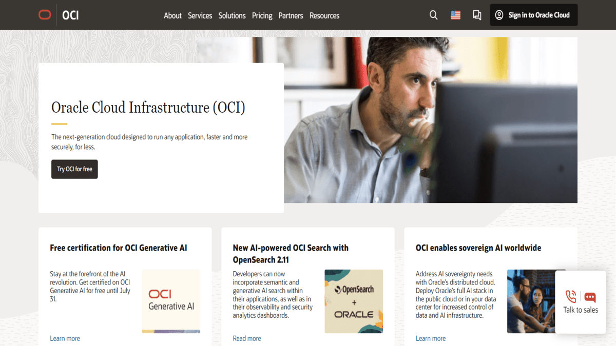 Oracle Cloud Homepage