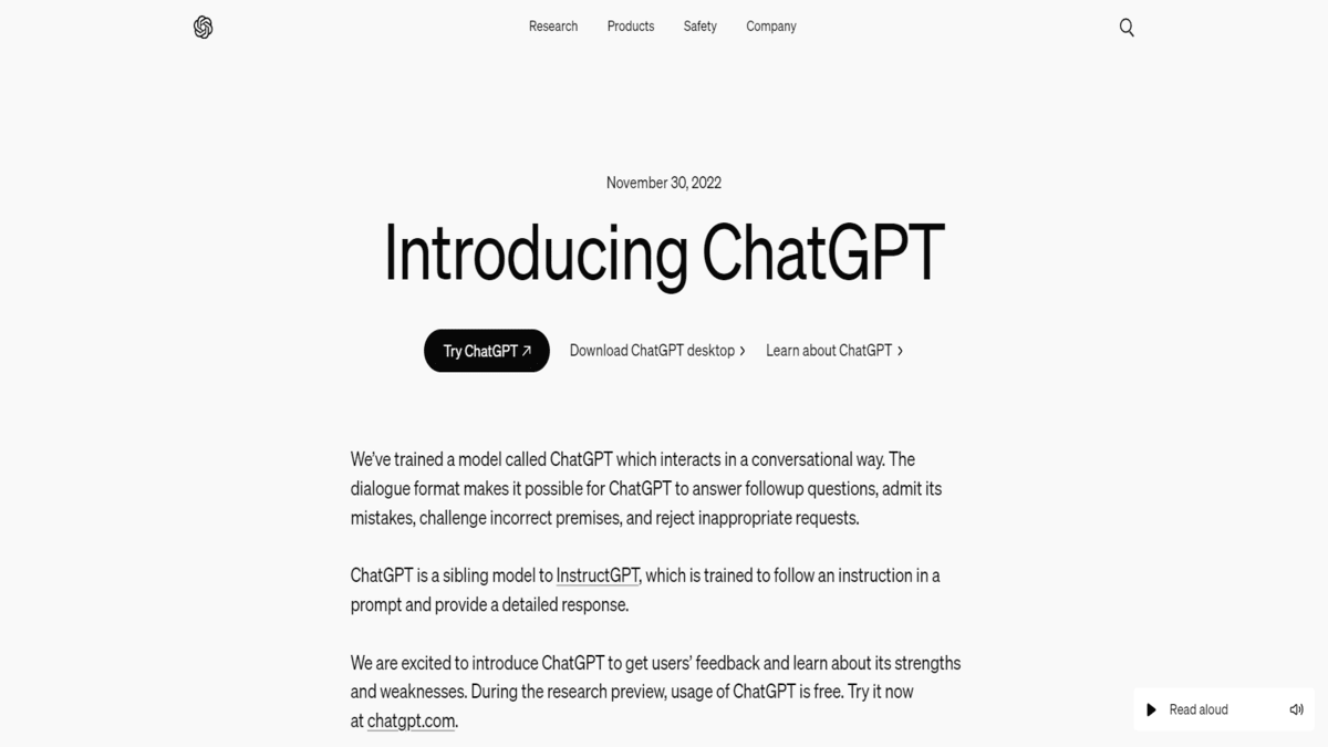 ChatGPT Homepage Screenshot