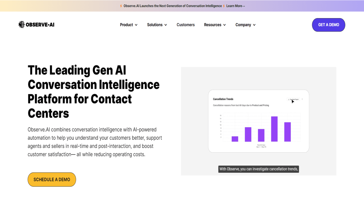 Observe.AI Homepage Screenshot