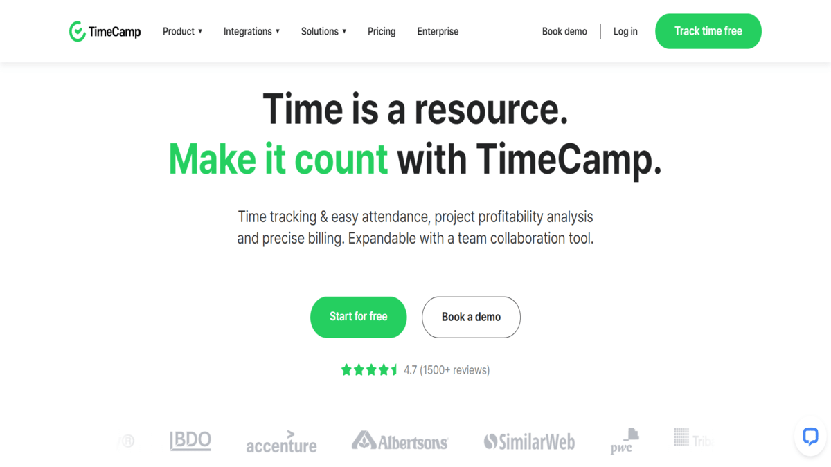 TimeCamp Homepage Screenshot