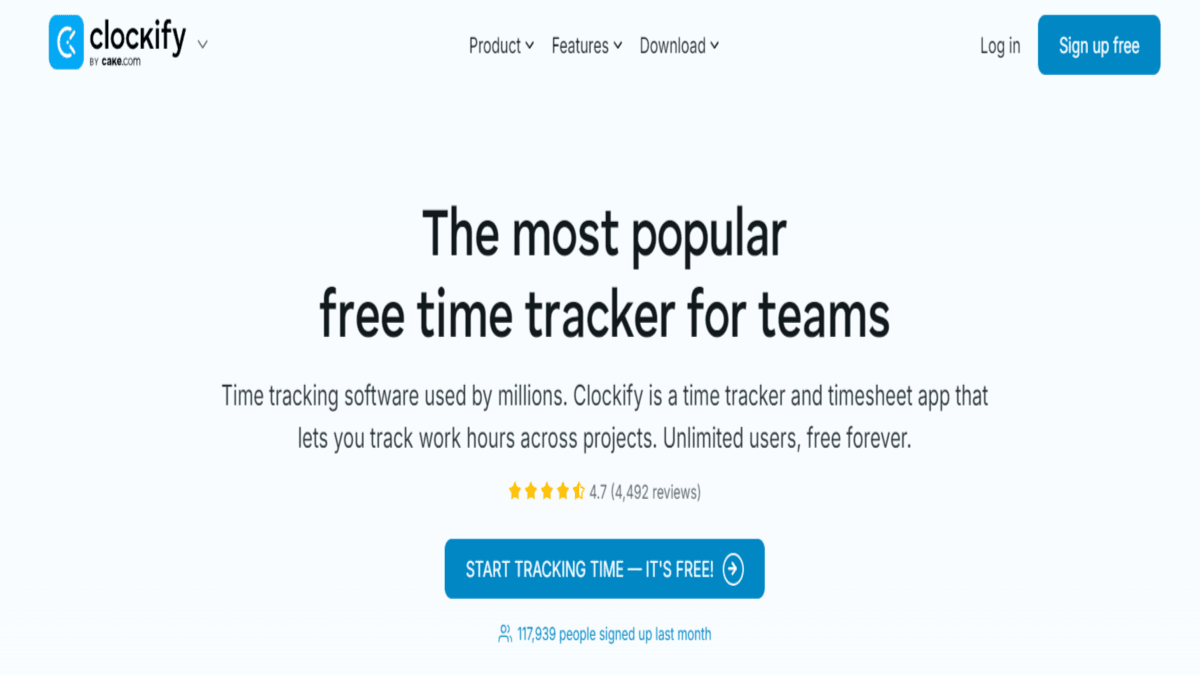 Clockify Homepage Screenshot